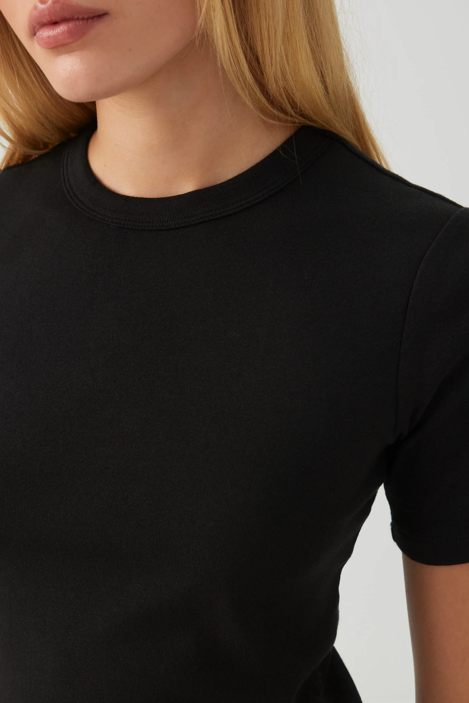 Basic Cropped Rib Crew T-Shirt - Image 3