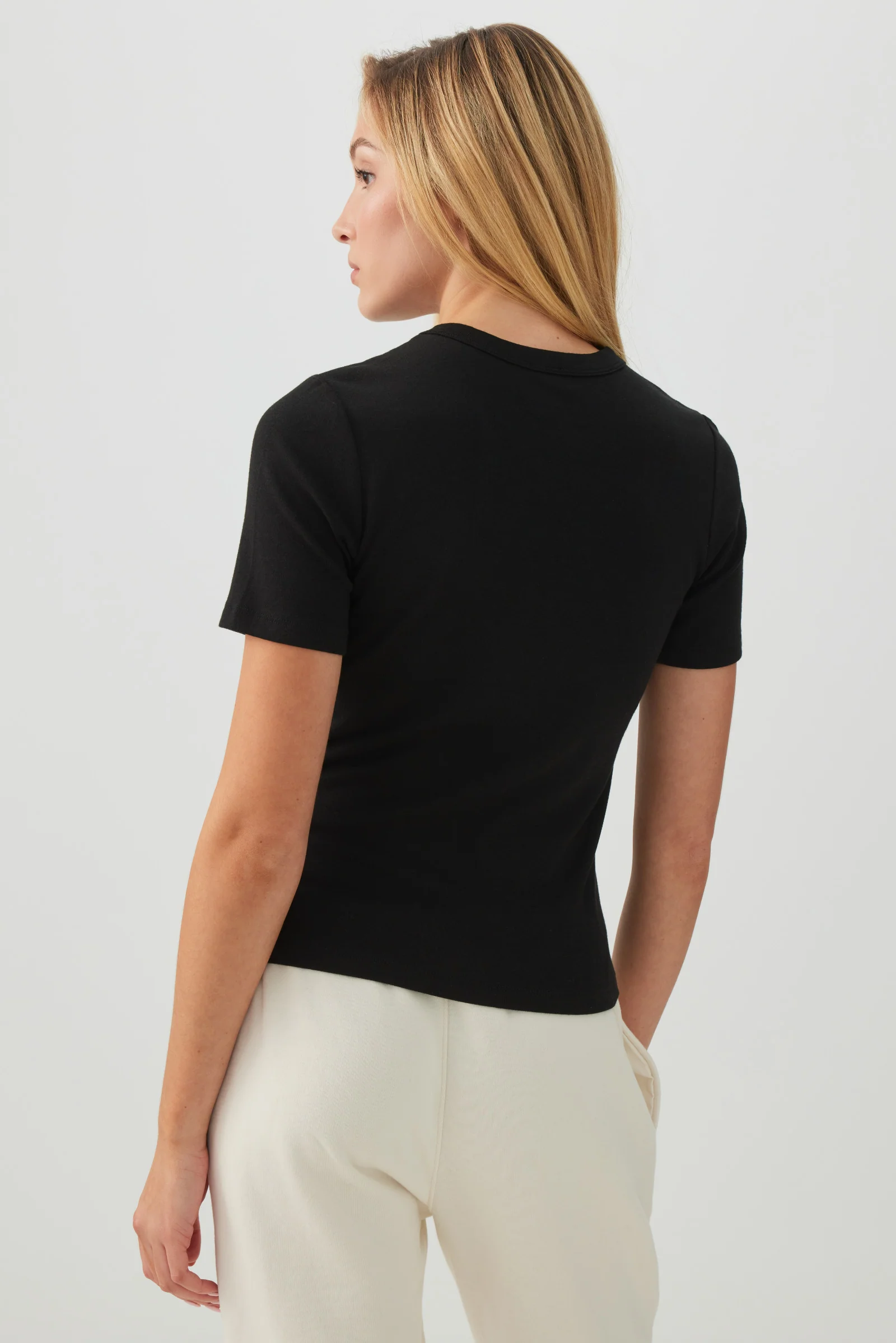 Basic Cropped Rib Crew T-Shirt - Image 4