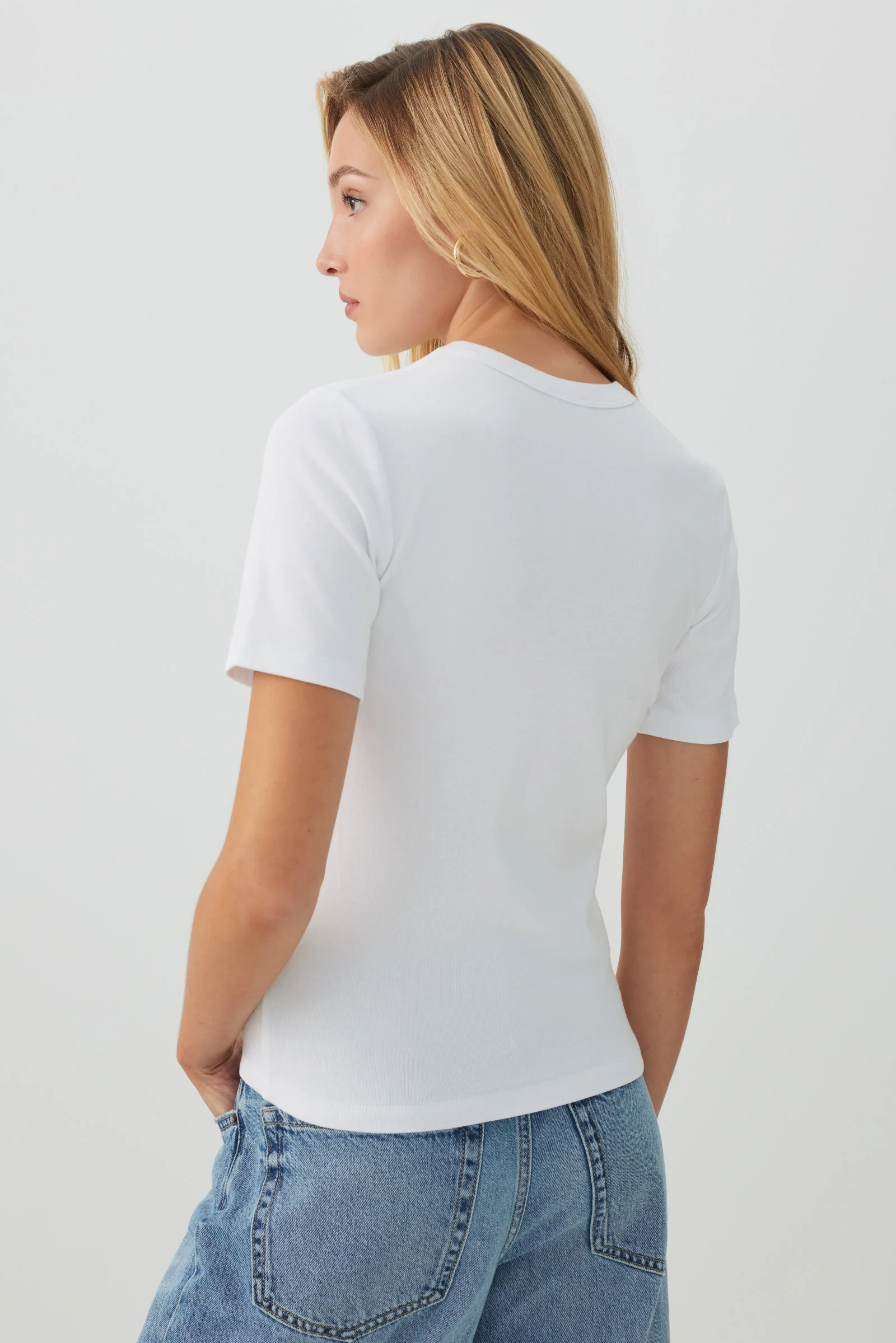 Basic Cropped Rib Crew T-Shirt - Image 4