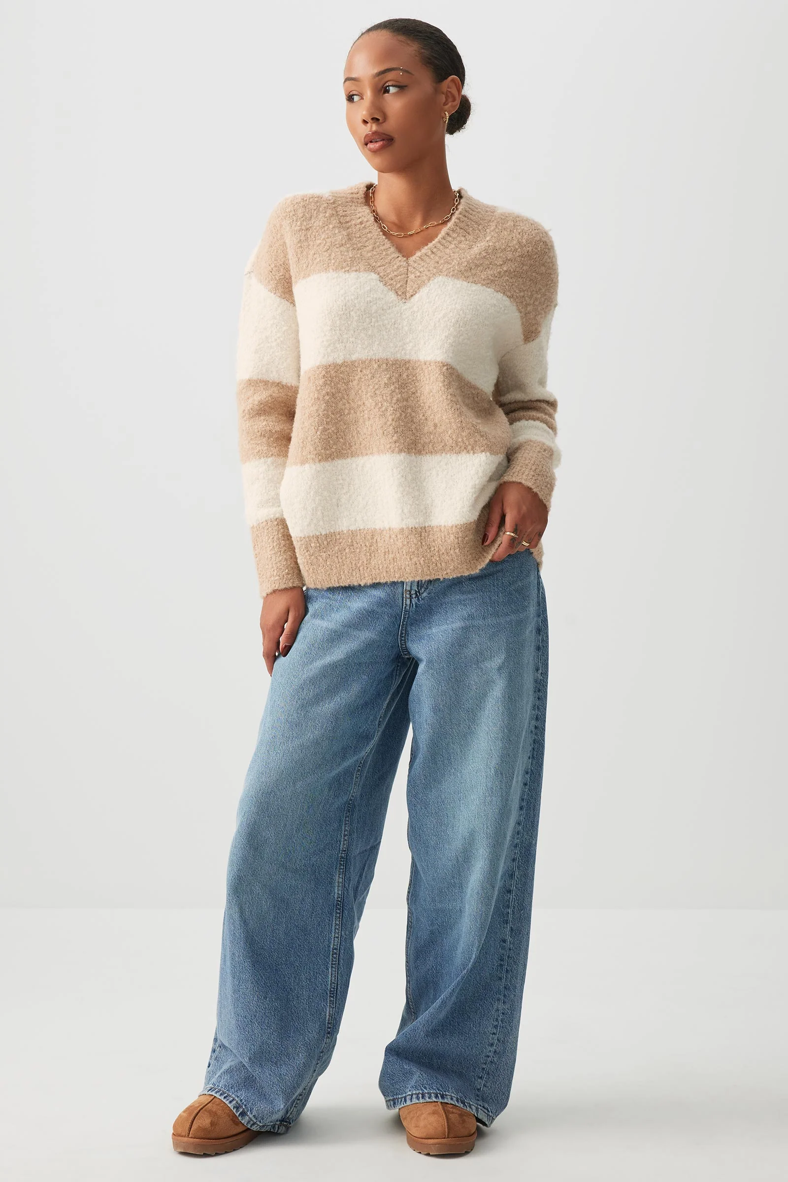 Bouclé Oversized V-Neck Sweater - Image 3