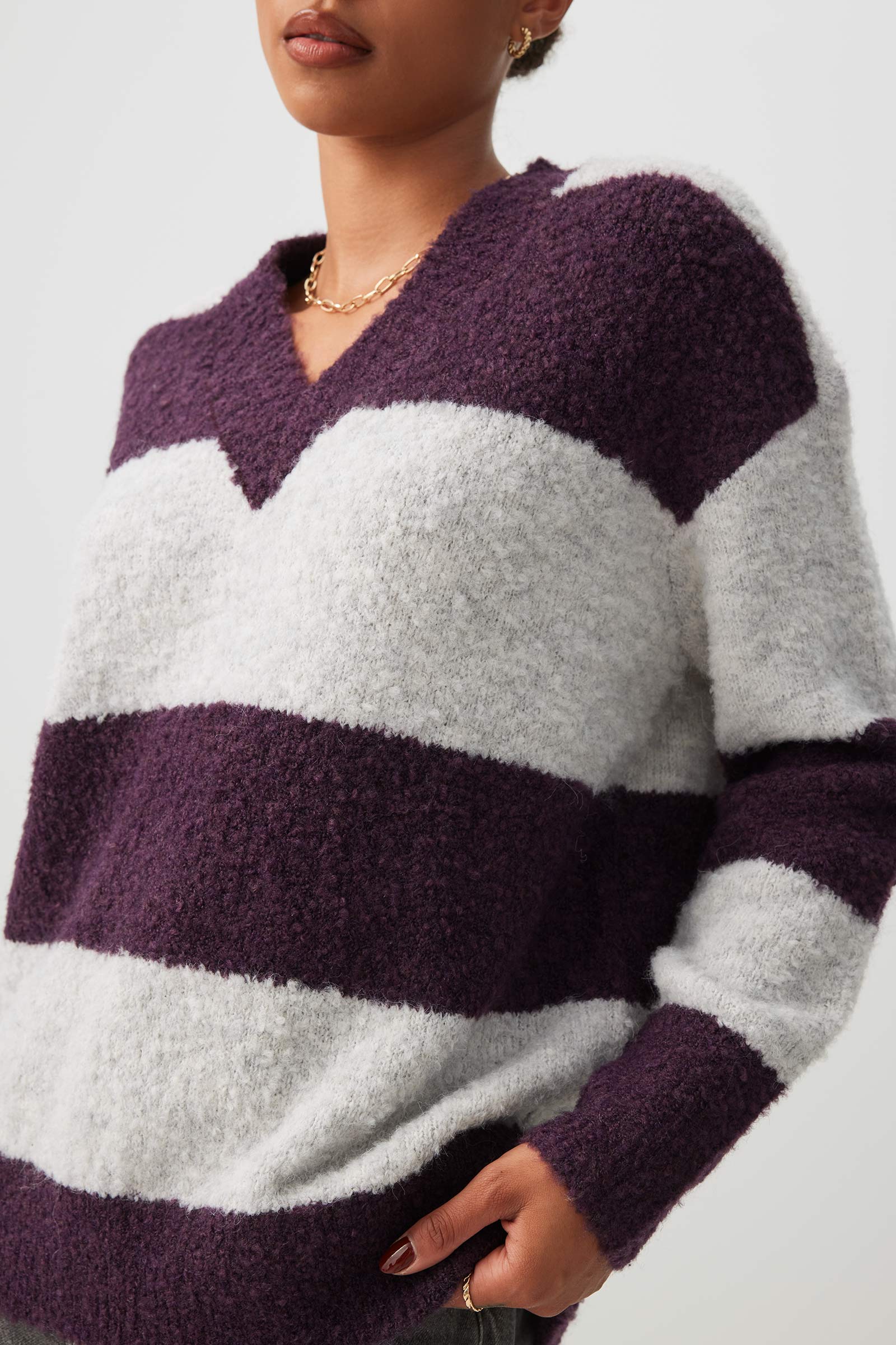 Bouclé Oversized V-Neck Sweater - Image 3