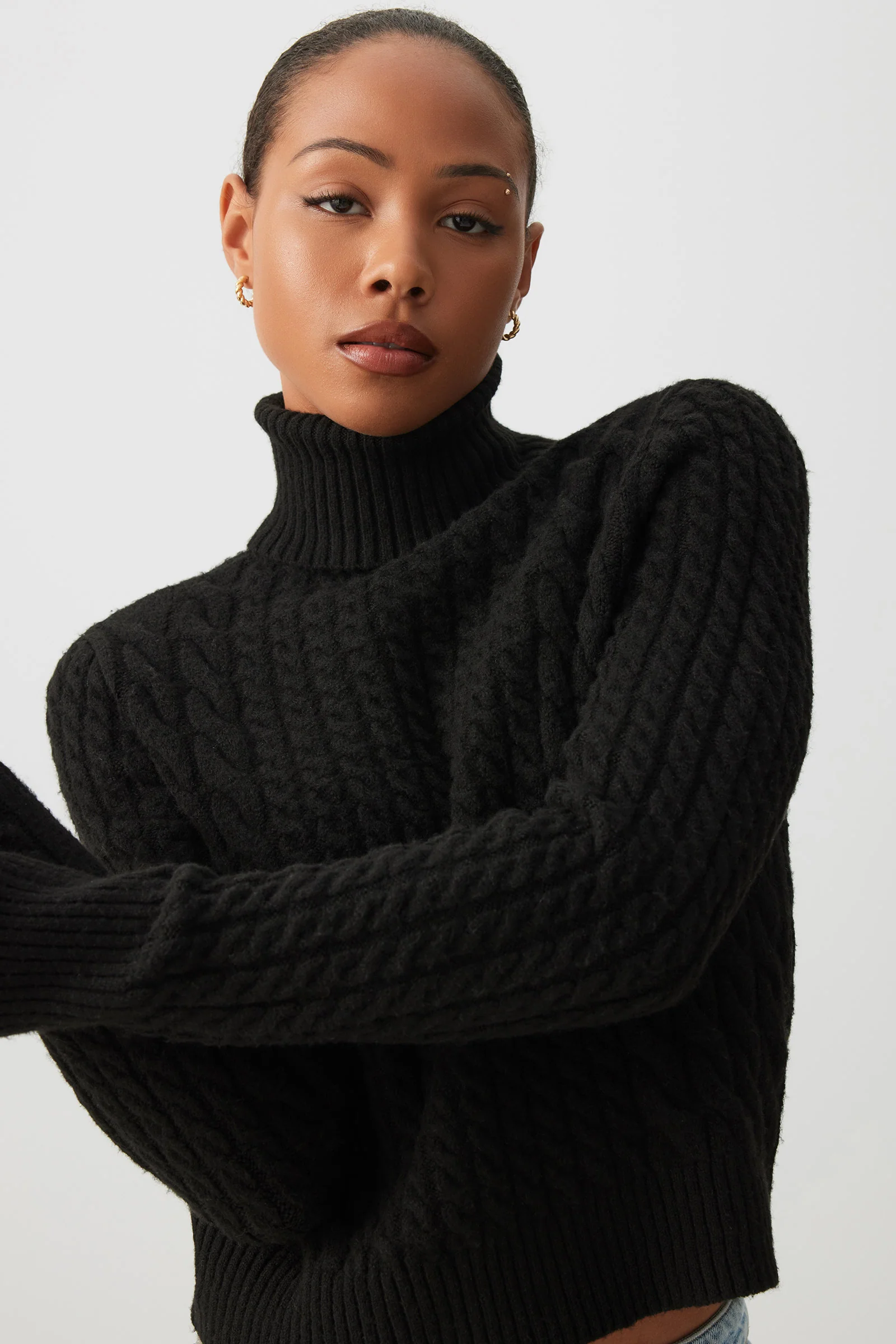 Cable Knit Crop Turtleneck Sweater - Image 3