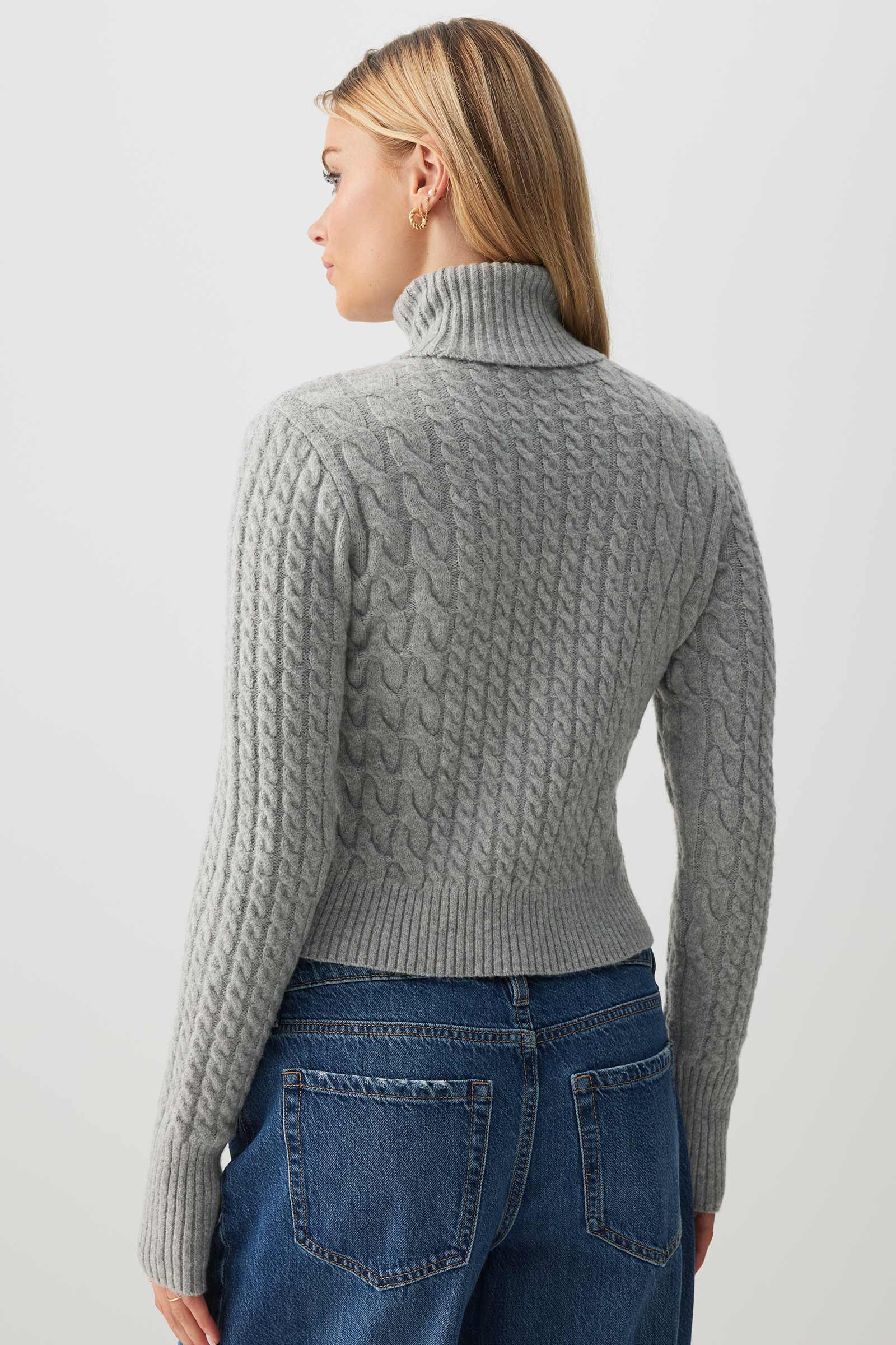 Cable Knit Crop Turtleneck Sweater - Image 4