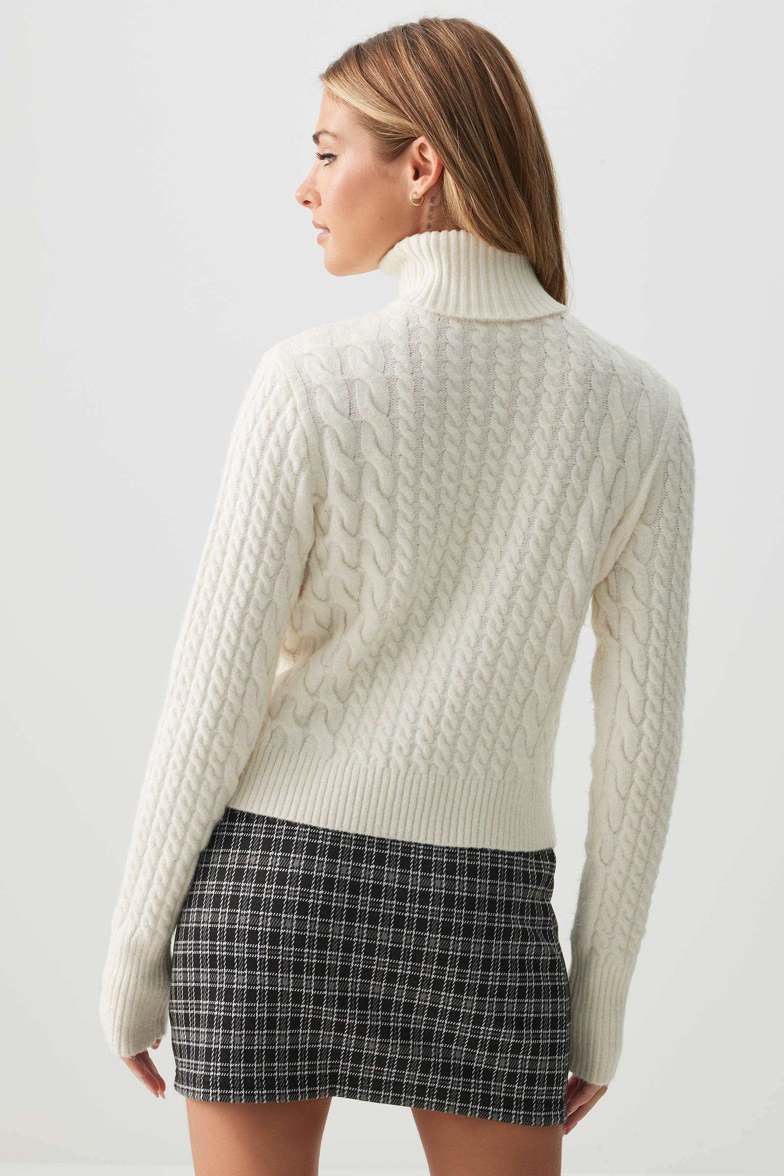Cable Knit Crop Turtleneck Sweater - Image 3