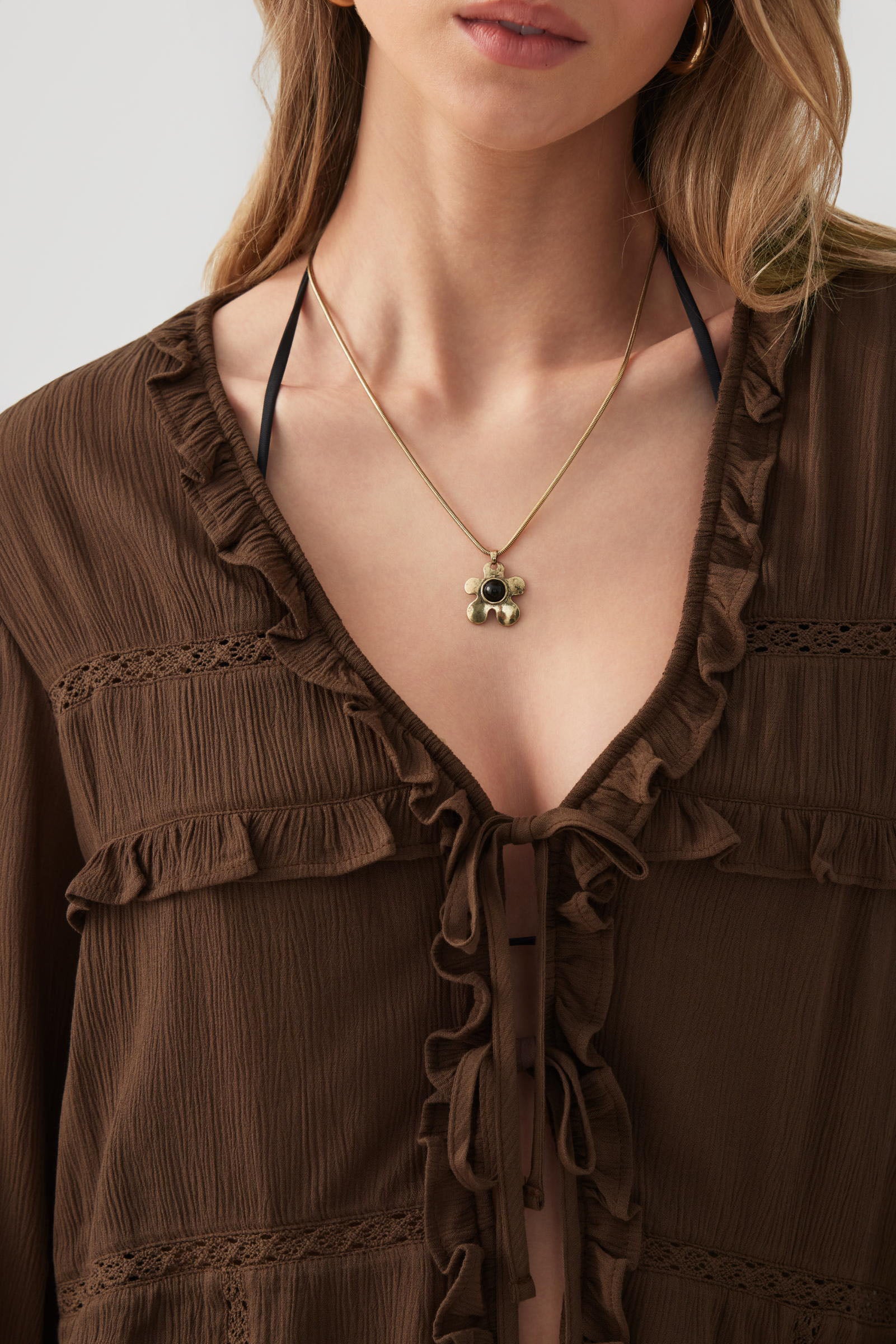 Crinkled Tie Front Blouse with Ruffles - Image 3