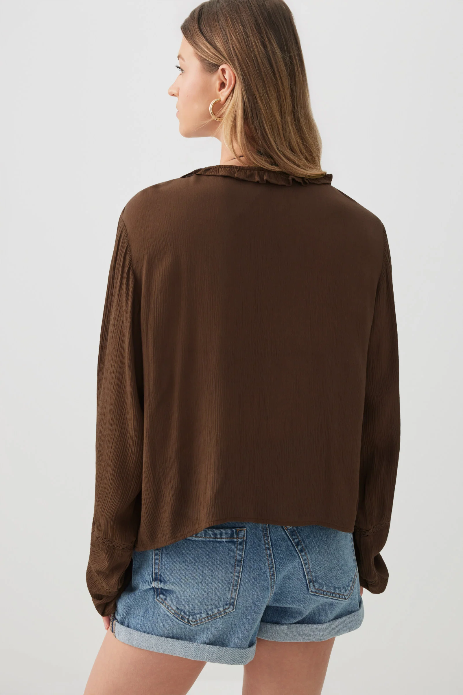 Crinkled Tie Front Blouse with Ruffles - Image 4