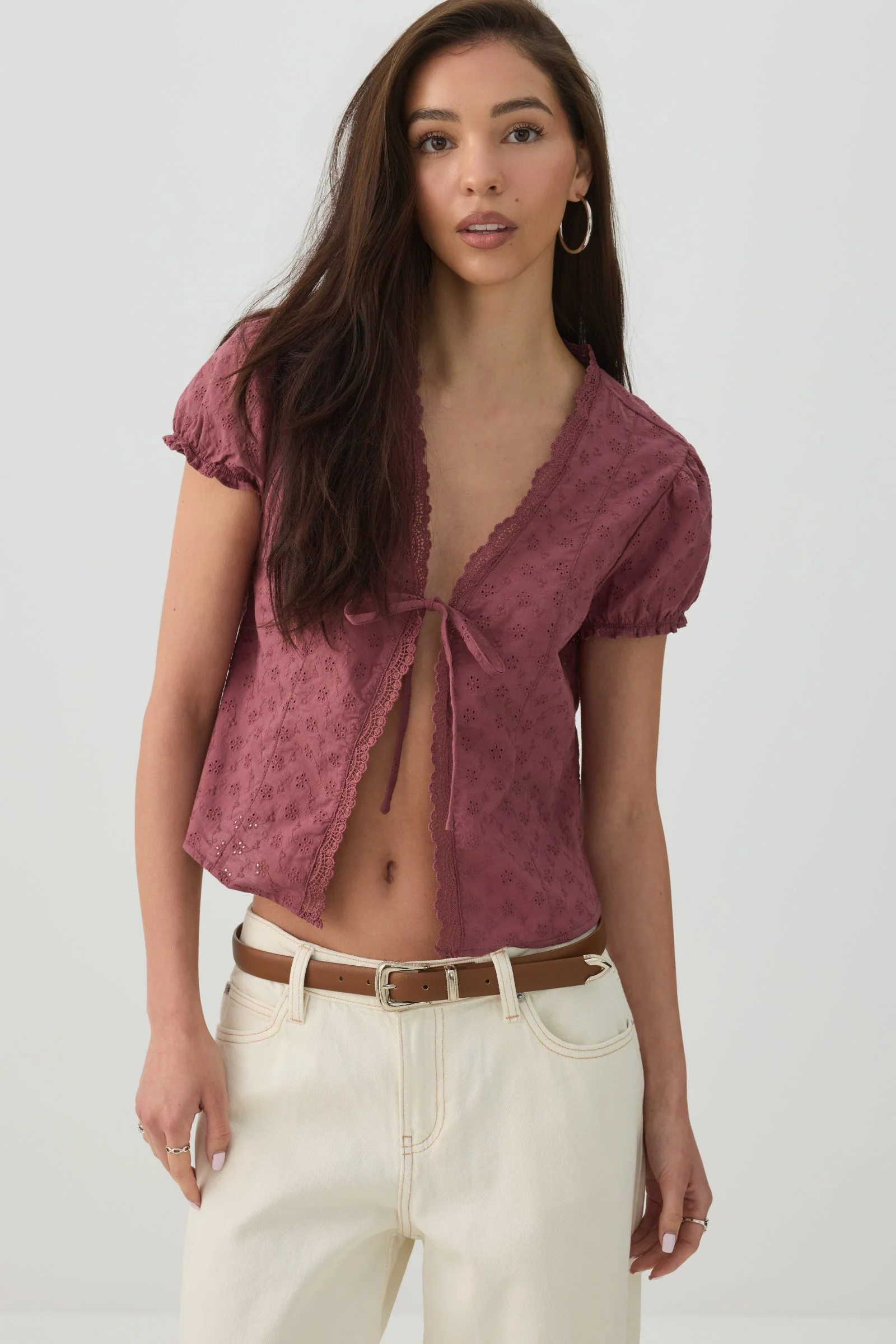 Eyelet Tie Front Top - Image 3