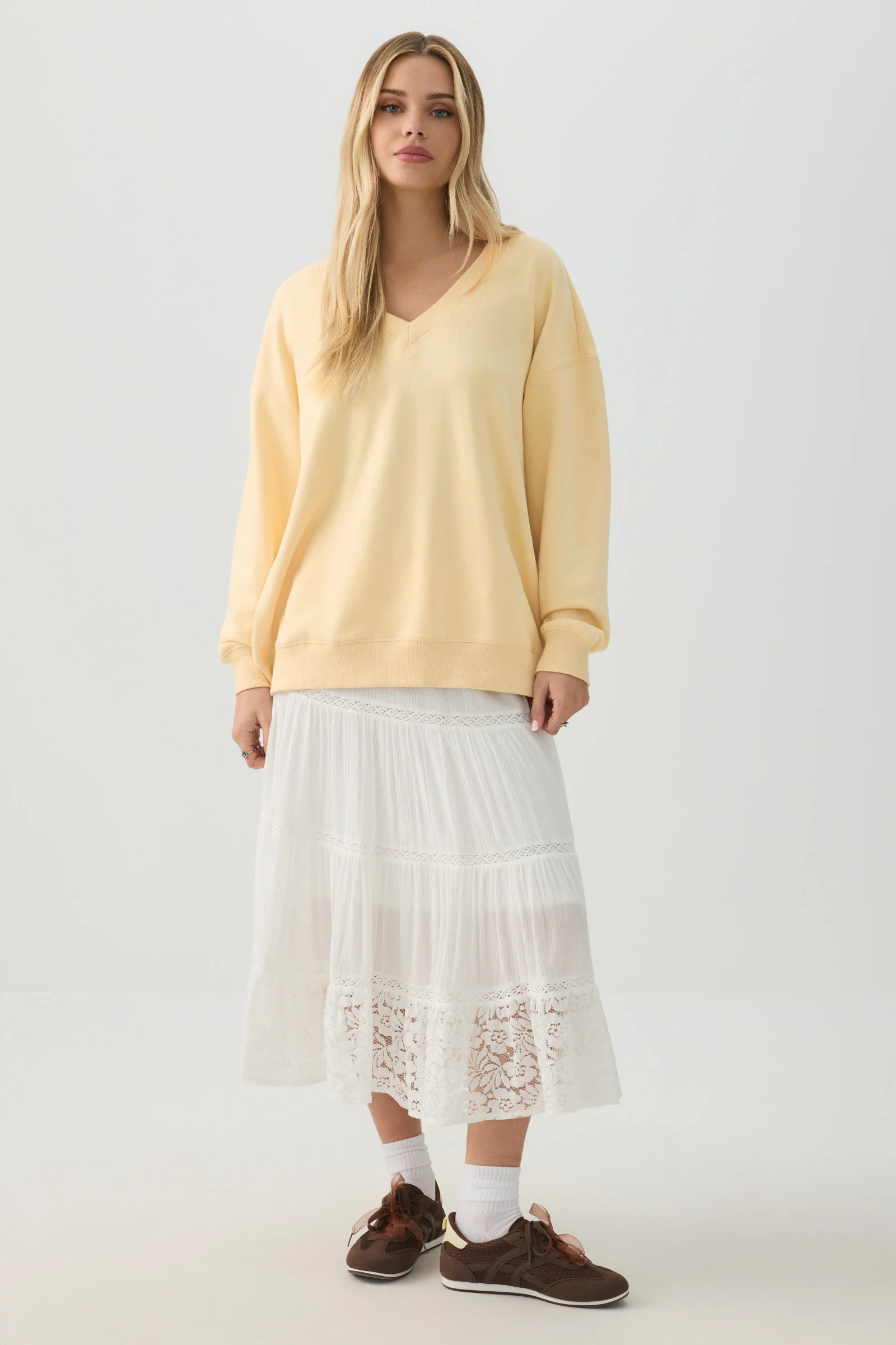 French Terry Oversized V-Neck Sweatshirt - Image 3