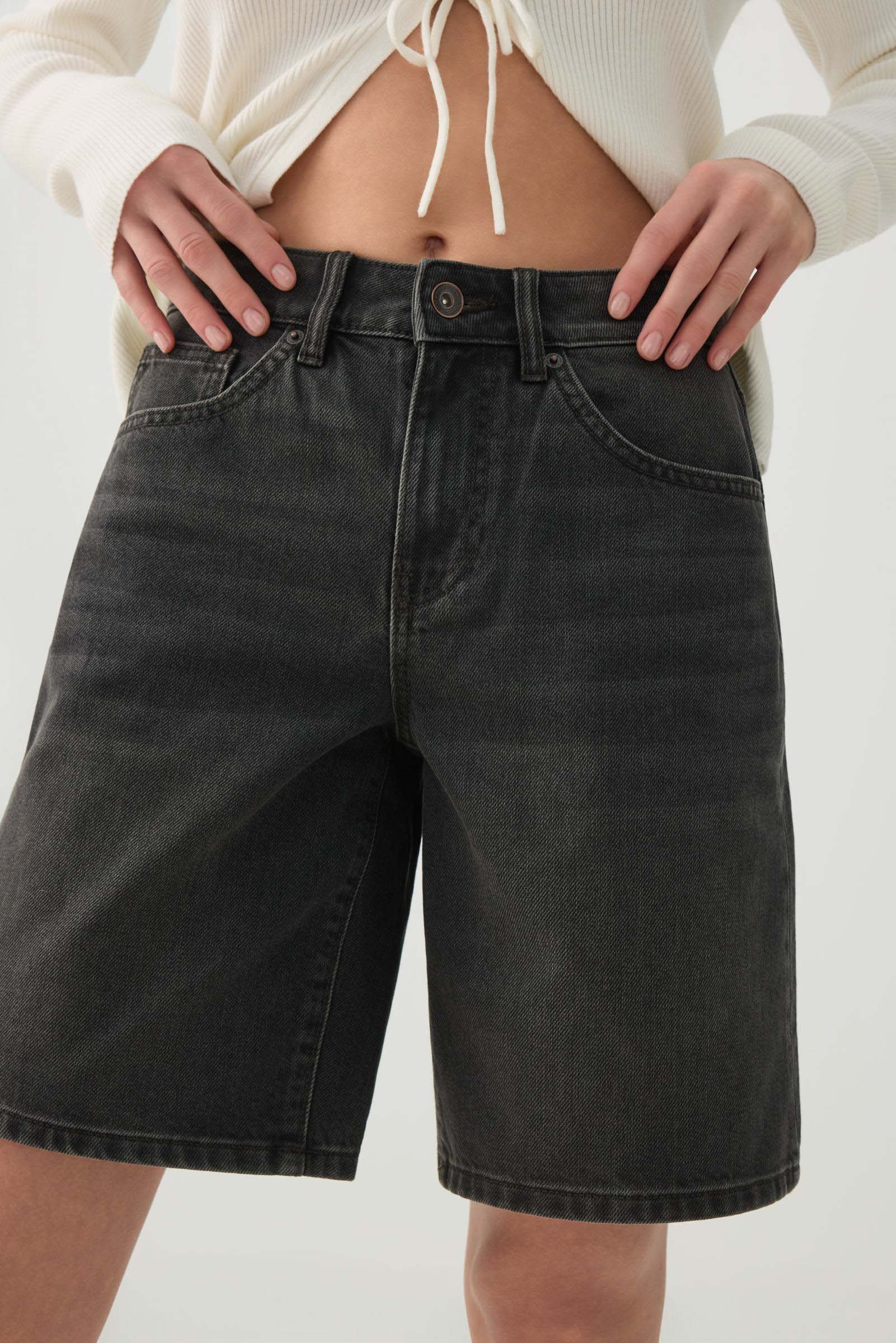 High Rise Denim Bermuda Shorts - Image 3