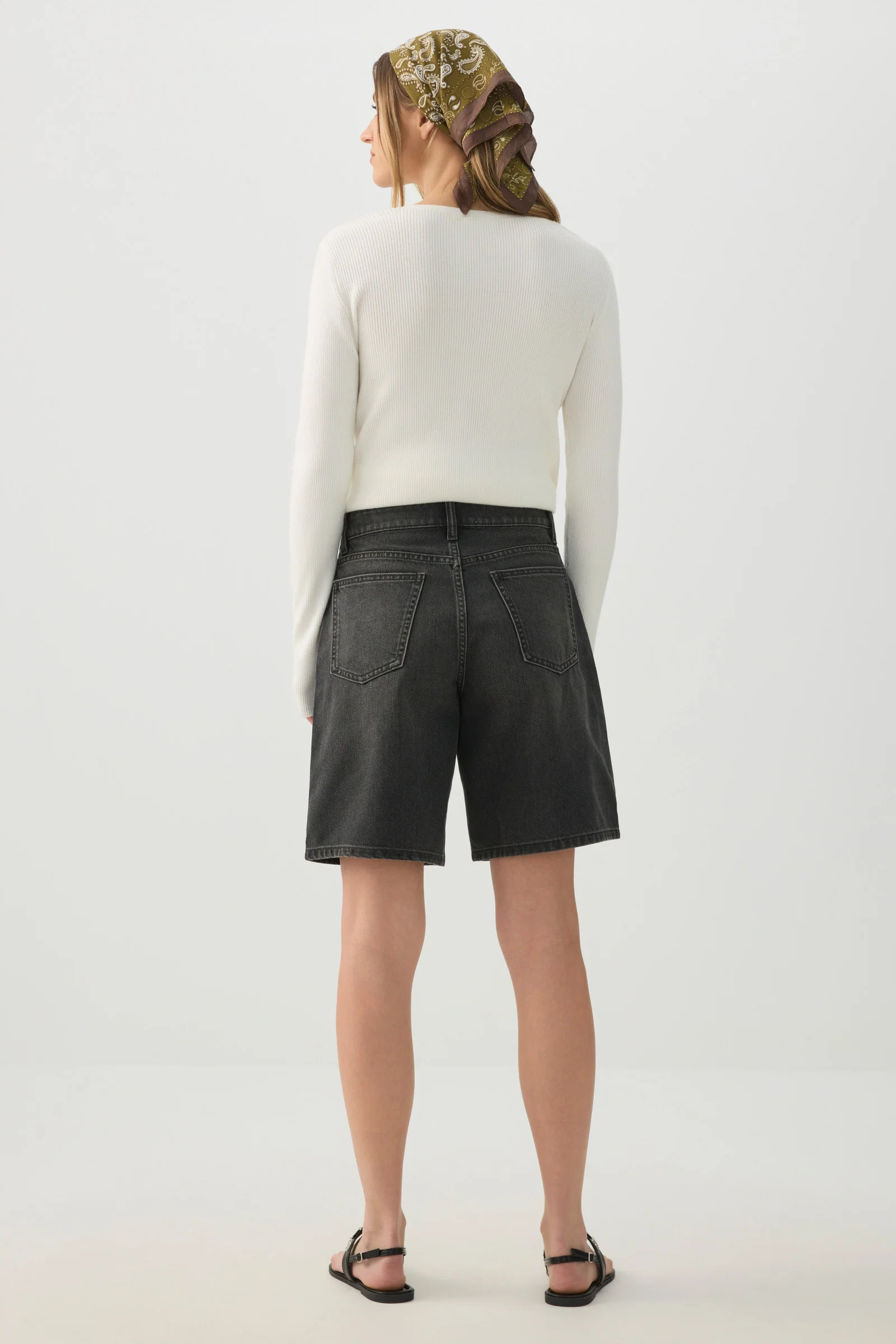 High Rise Denim Bermuda Shorts - Image 4