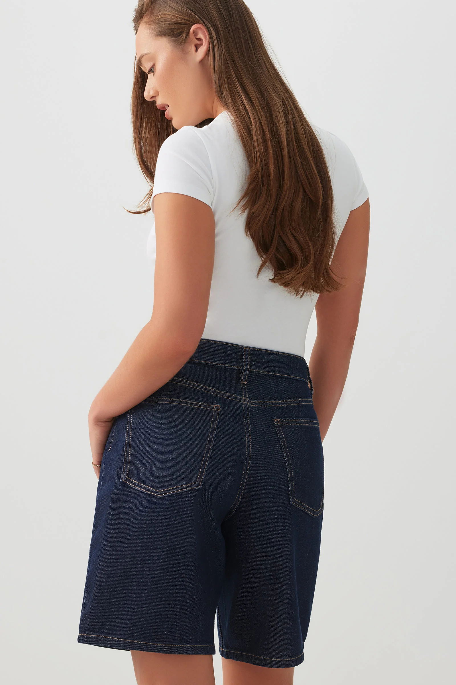 High Rise Denim Bermuda Shorts - Image 4