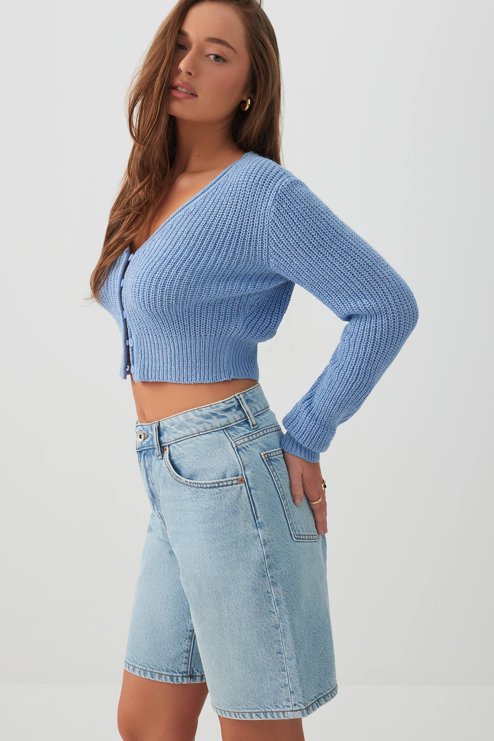 High Rise Denim Bermuda Shorts - Image 3