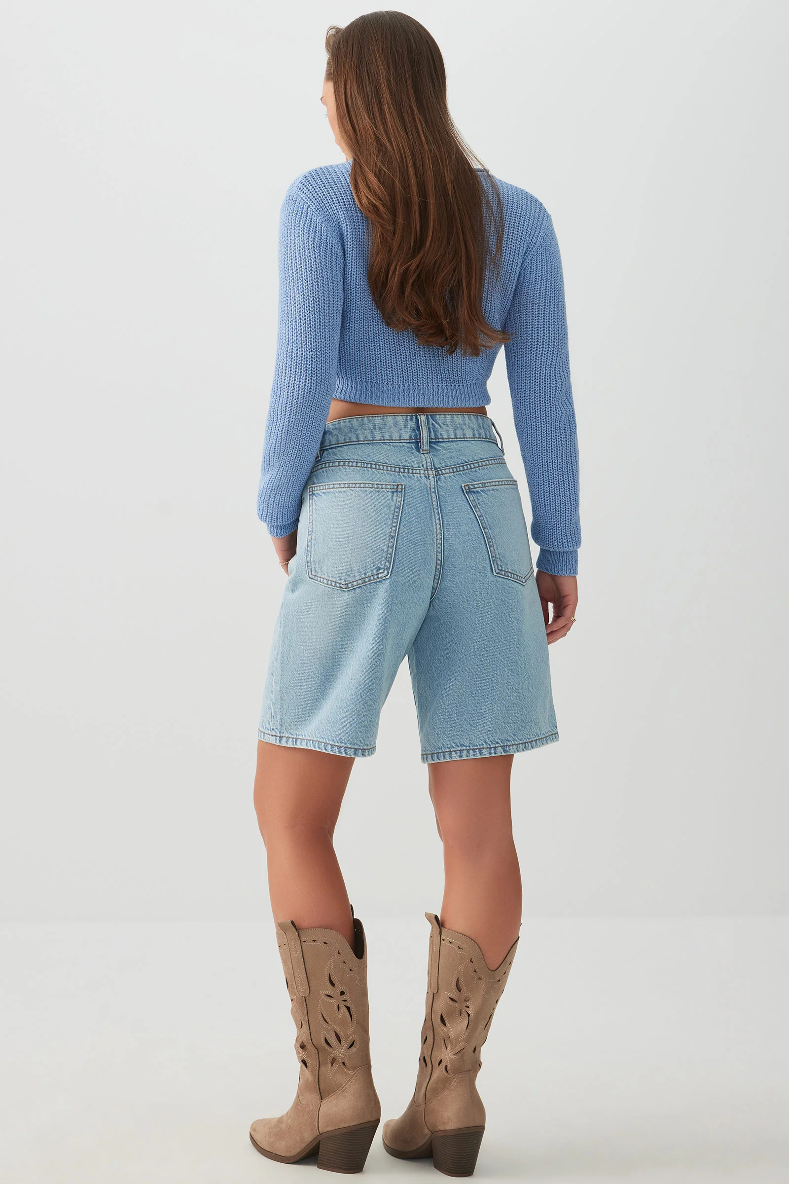 High Rise Denim Bermuda Shorts - Image 5
