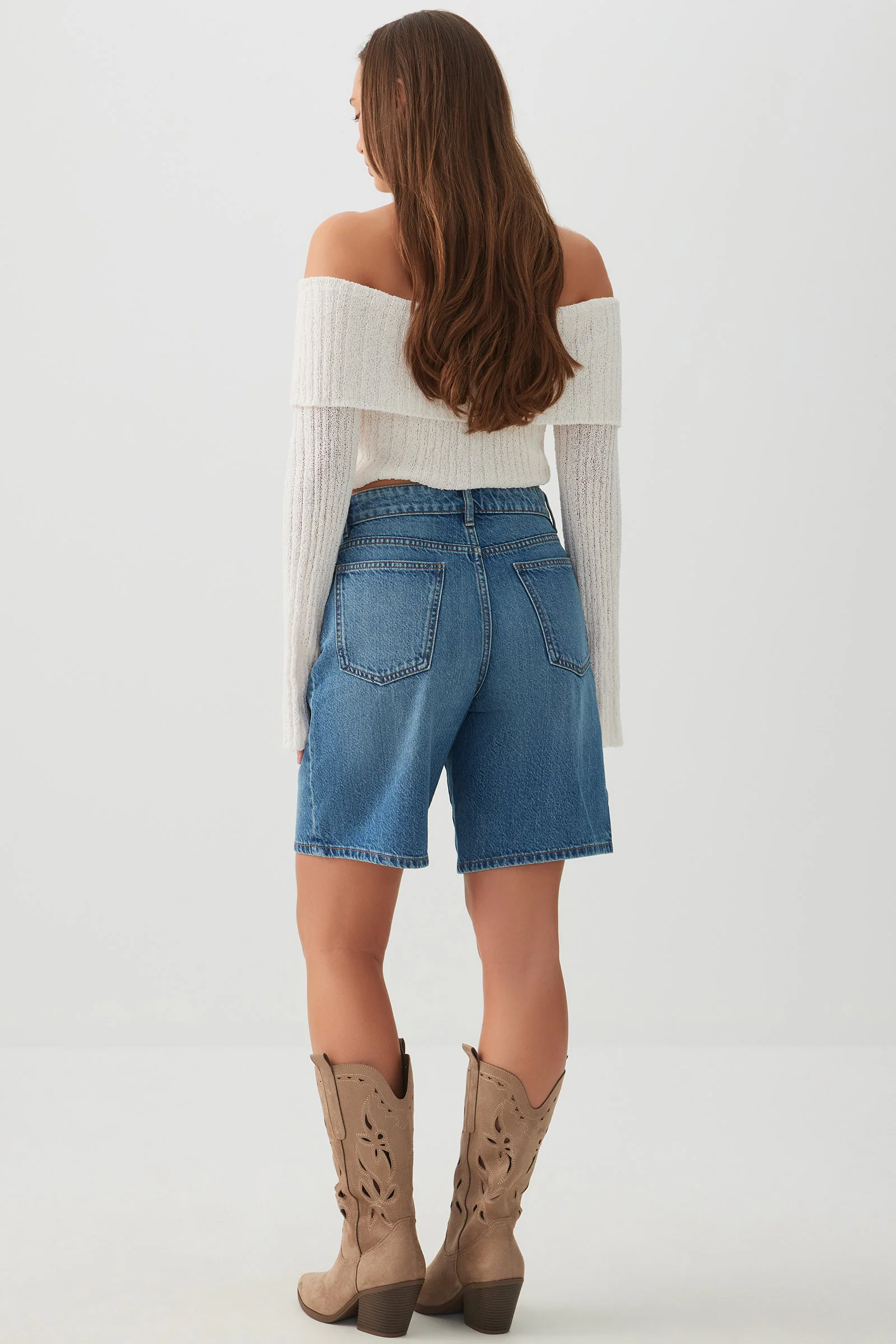 High Rise Denim Bermuda Shorts - Image 4