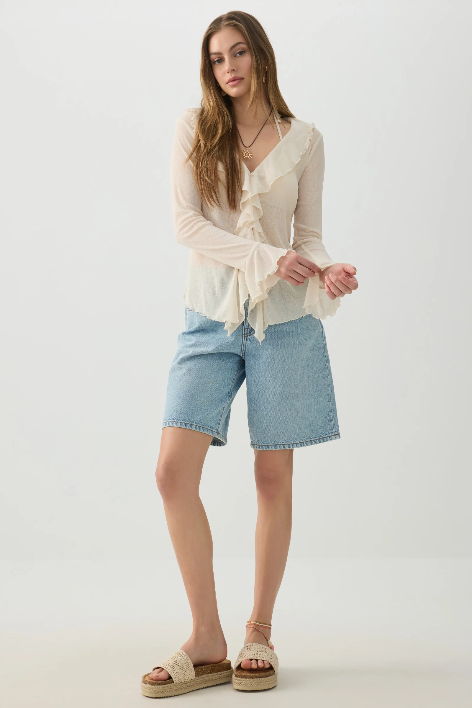 Long Sleeve Blouse with Frills - Image 3