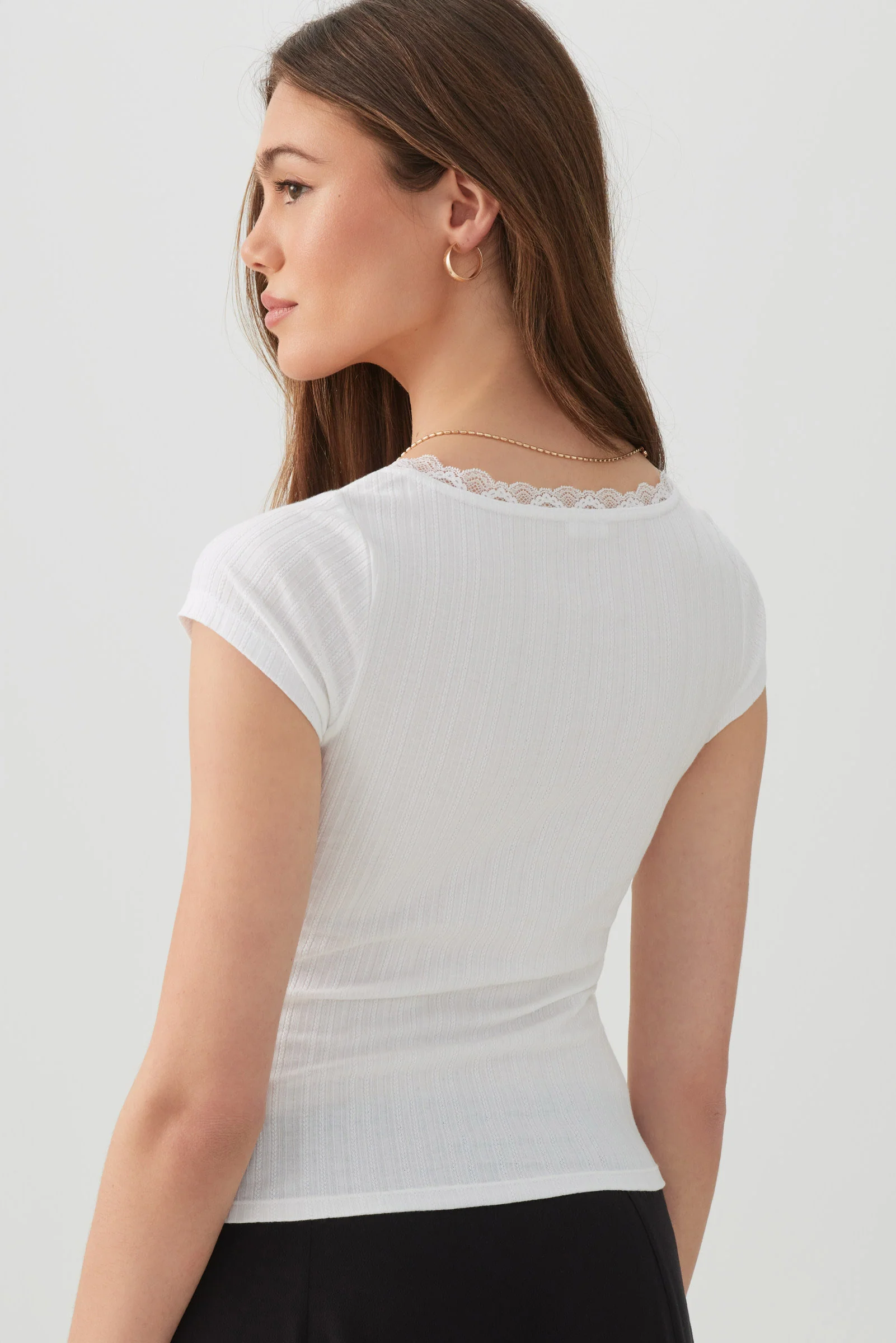 Scoop Neck T-Shirt with Lace Trim - Image 4
