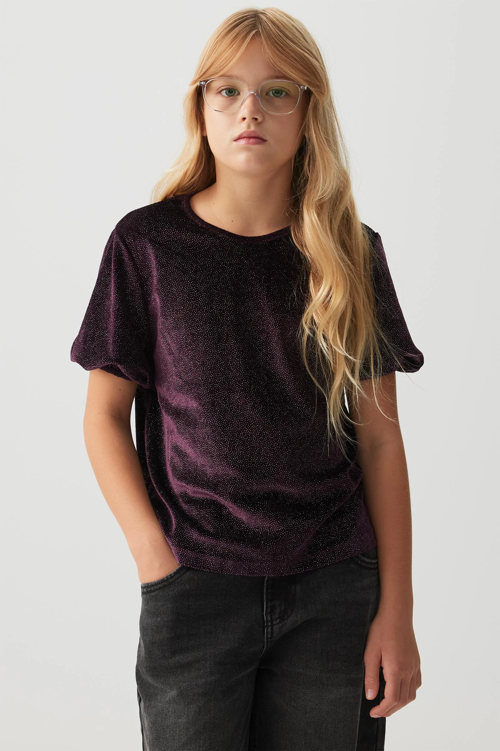 Shiny Velvet Puff Sleeve Top - Image 3