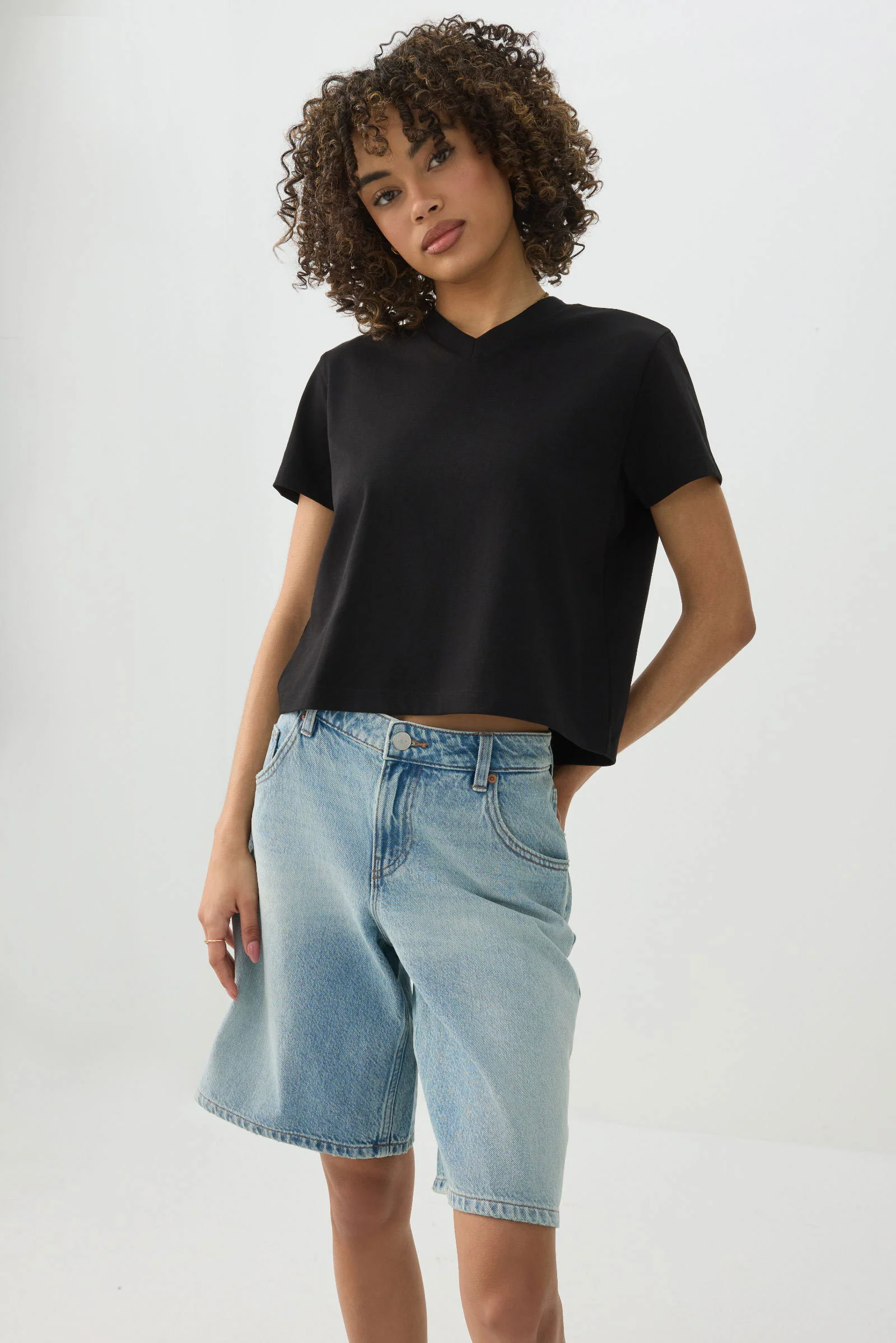 Short Length V-Neck Short Sleeve T-Shirt - Image 3