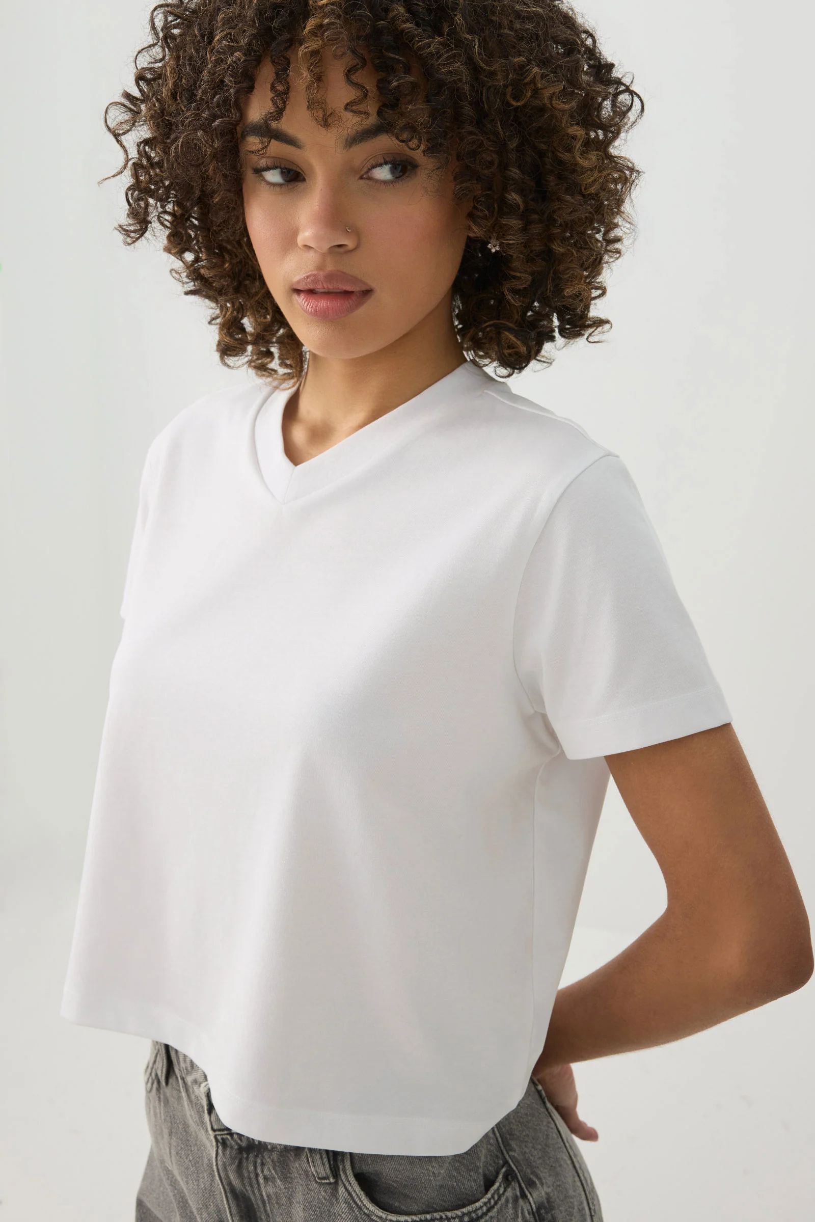 Short Length V-Neck Short Sleeve T-Shirt - Image 3