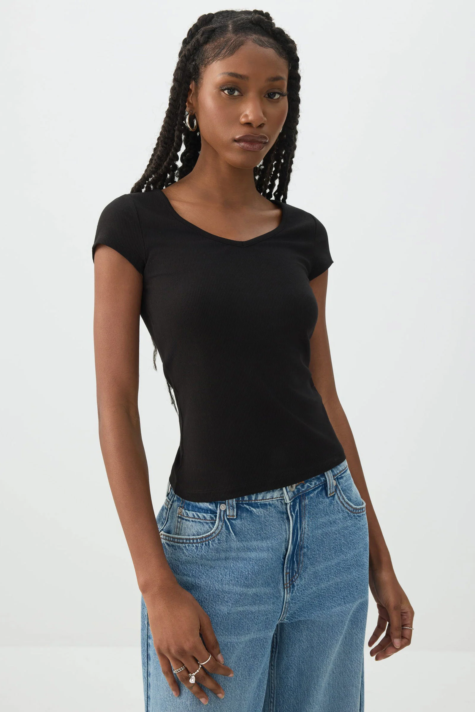 Stretch Rib Scoop Neck Cap Sleeve Top - Image 3