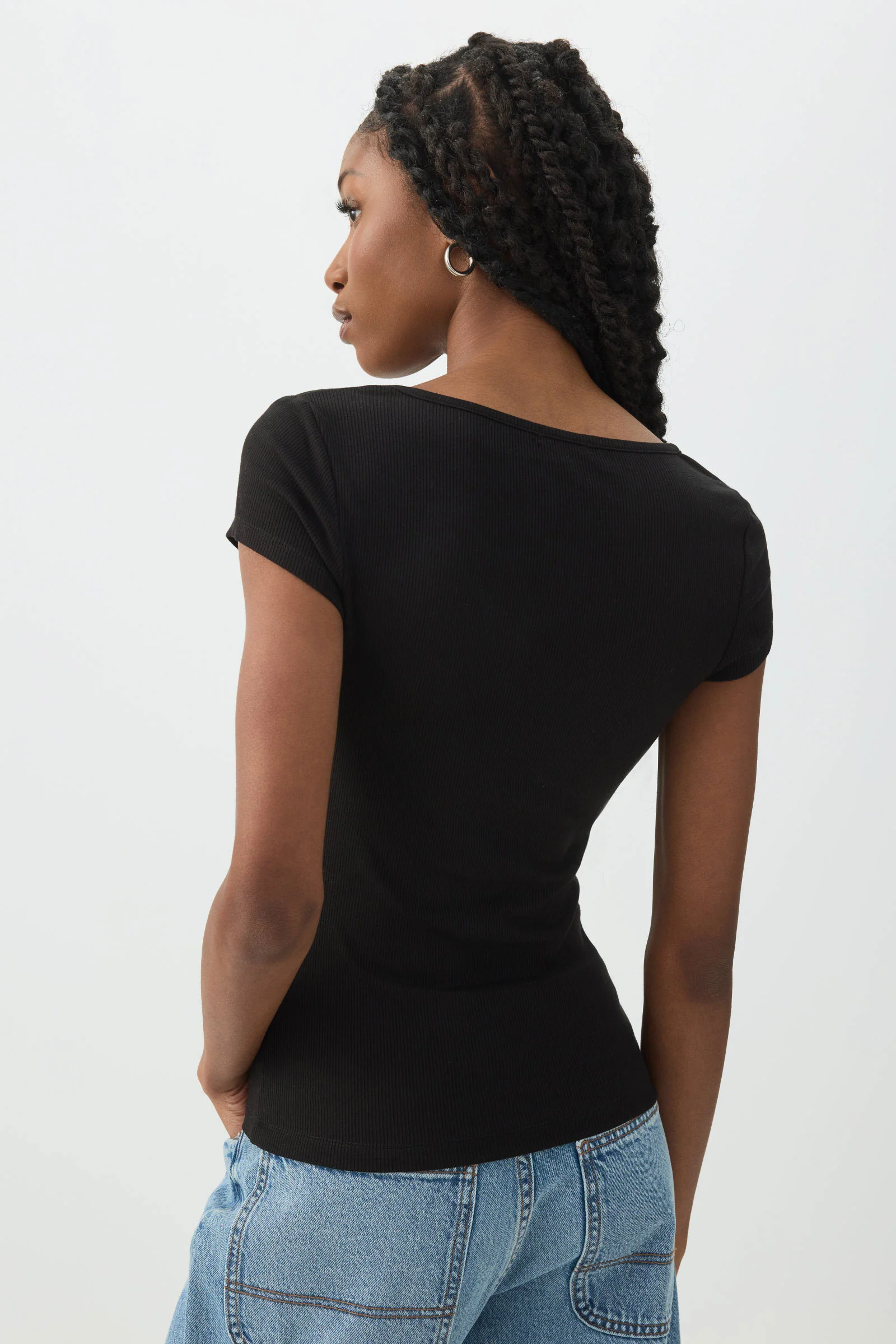Stretch Rib Scoop Neck Cap Sleeve Top - Image 4