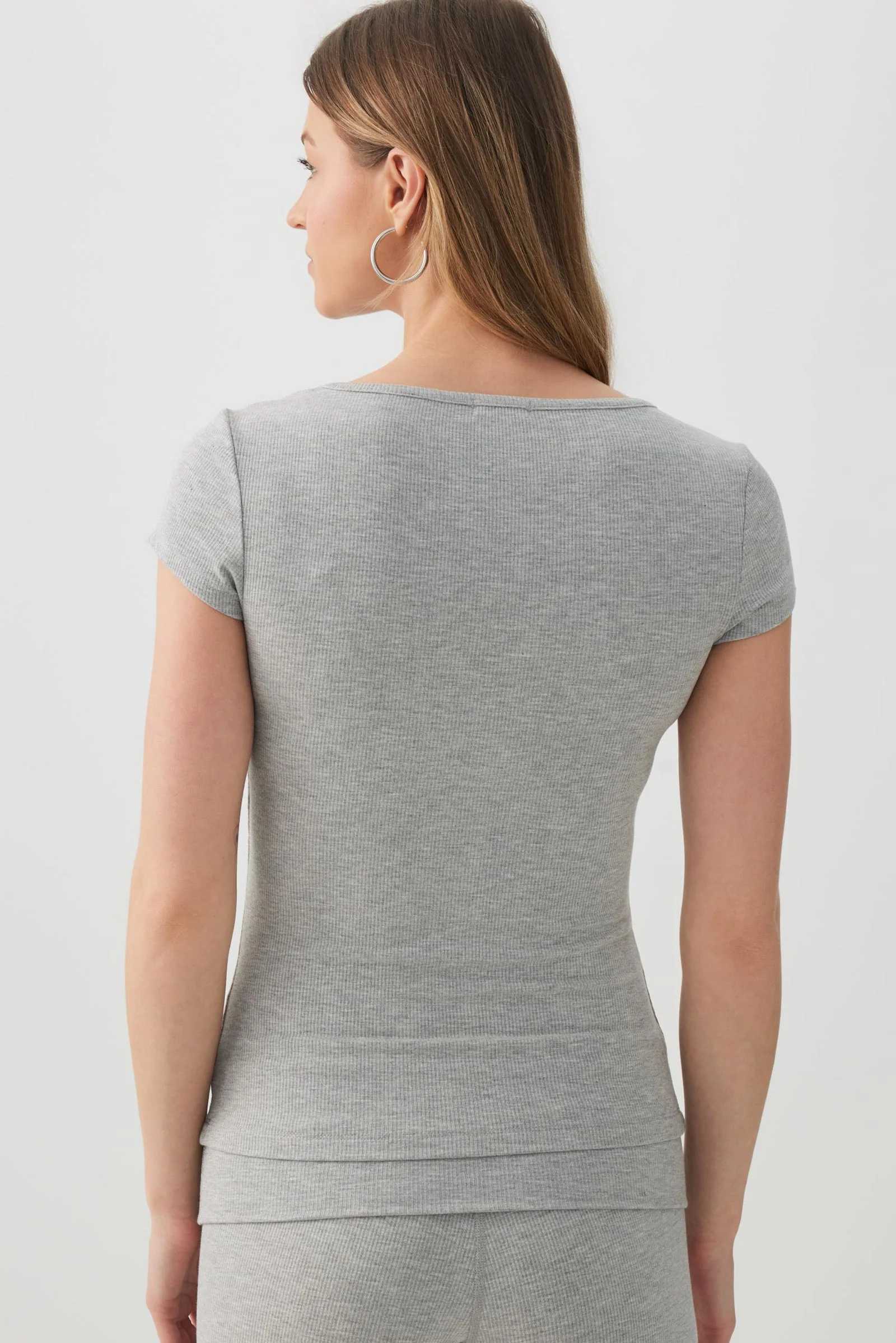Stretch Rib Scoop Neck Cap Sleeve Top - Image 4