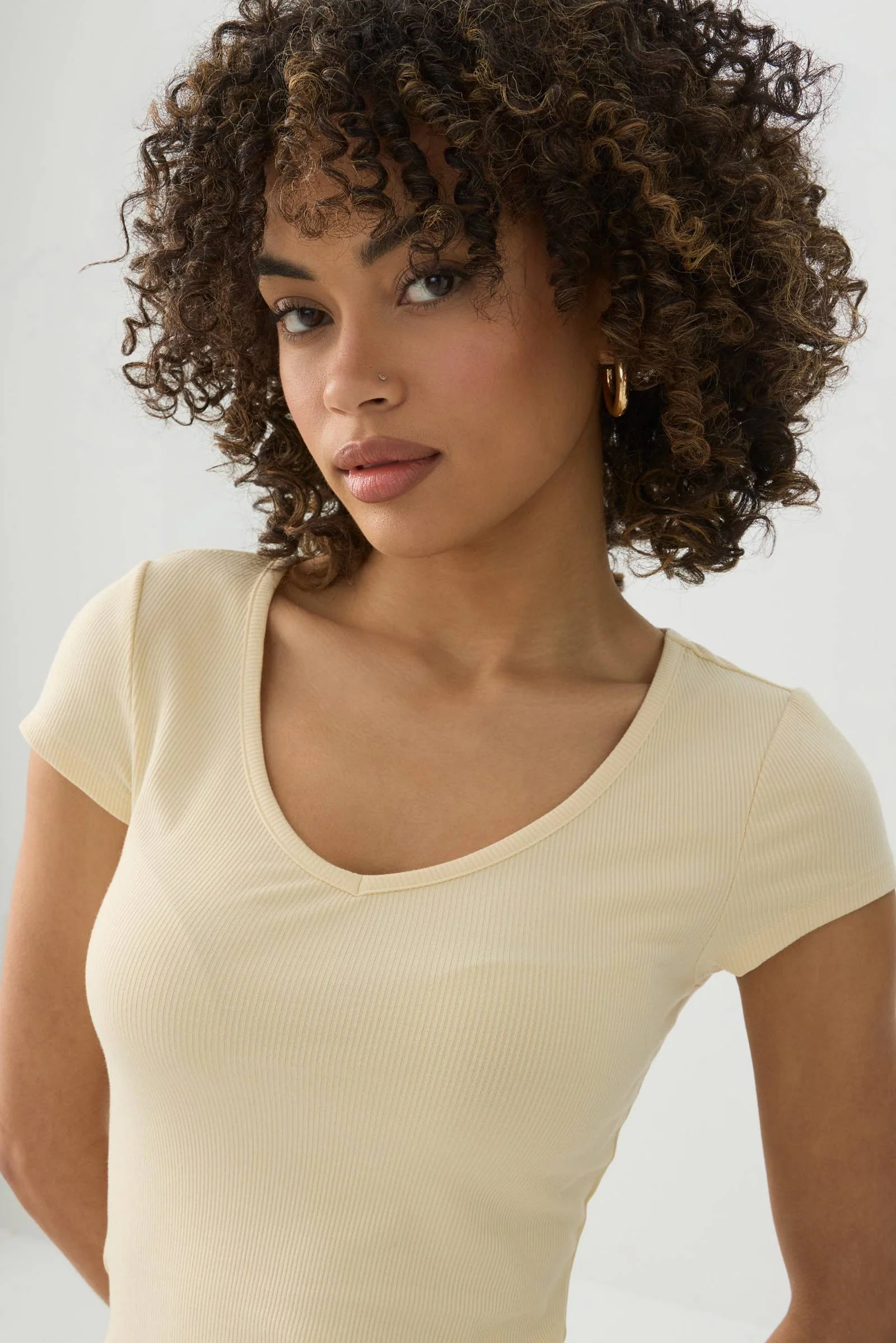 Stretch Rib Scoop Neck Cap Sleeve Top - Image 3