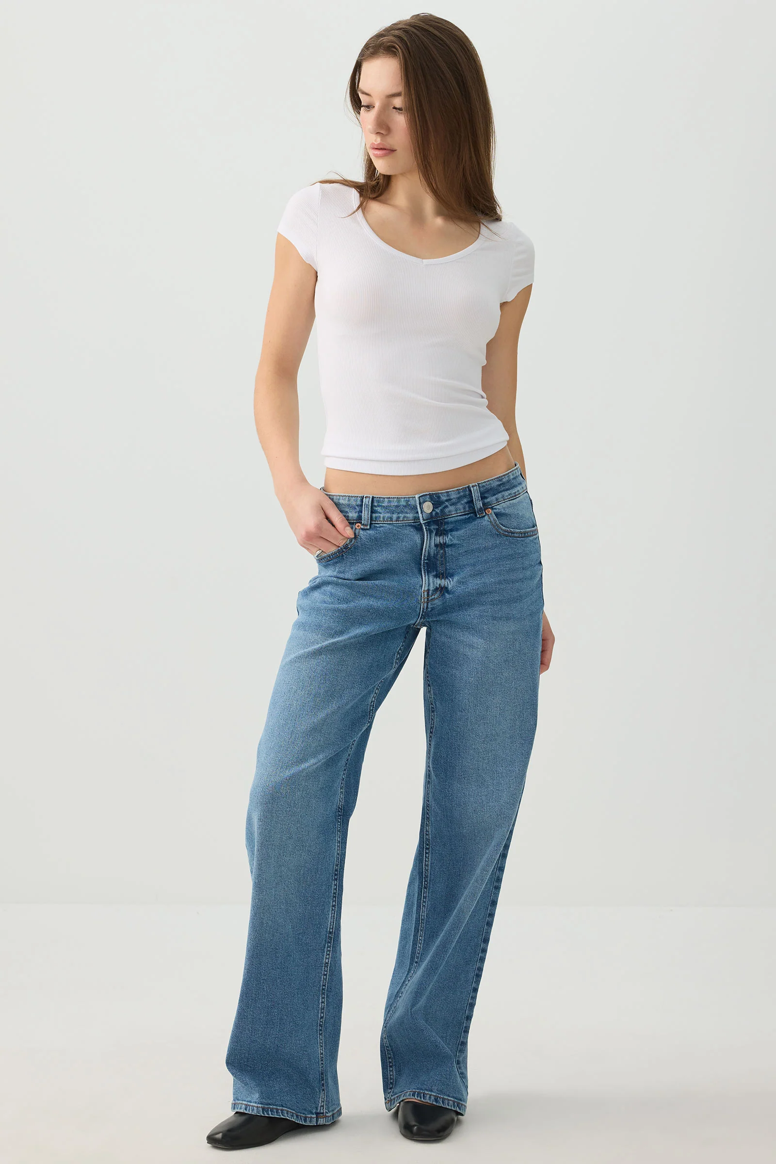 Stretch Rib Scoop Neck Cap Sleeve Top - Image 3