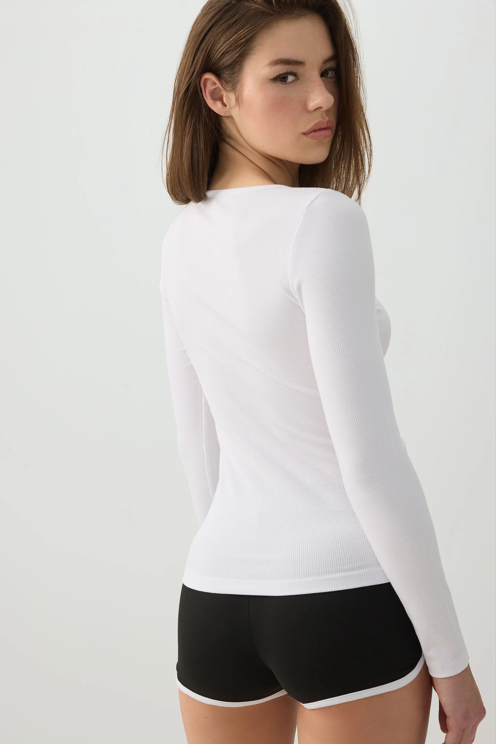 Stretch Rib Scoop Neck Long Sleeve Top - Image 4