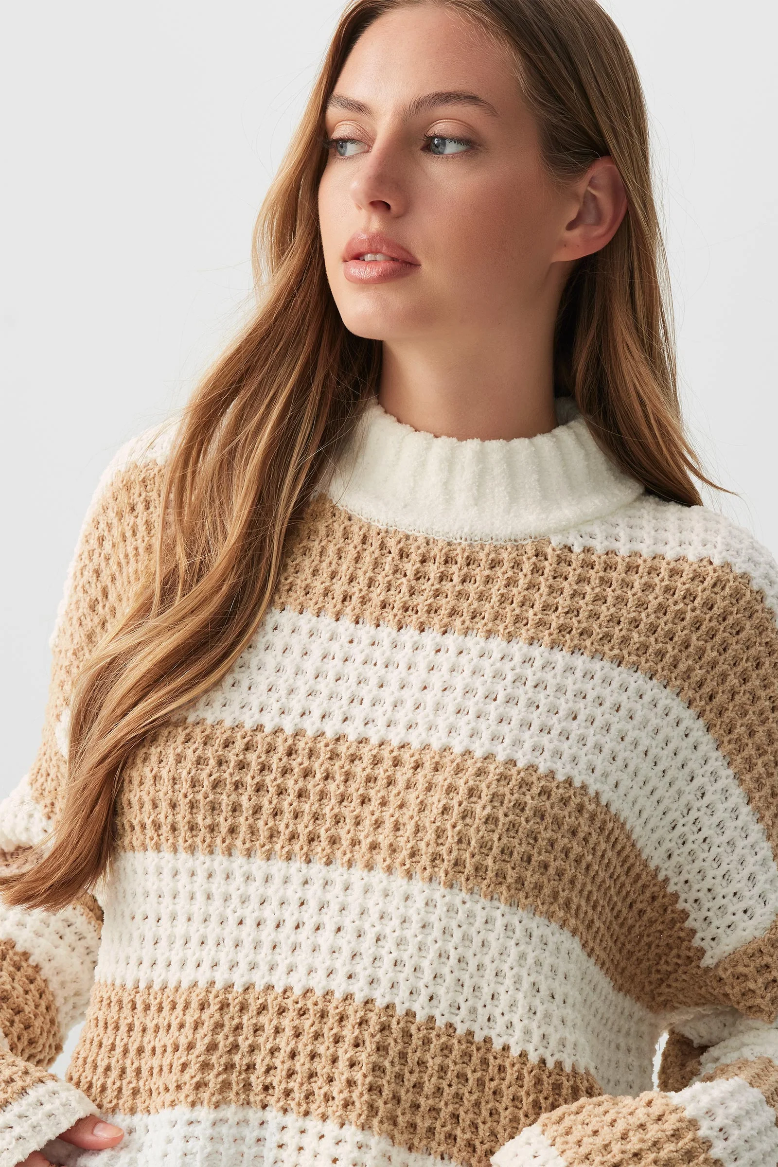 Striped Shaker Stitch Chenille Sweater - Image 3
