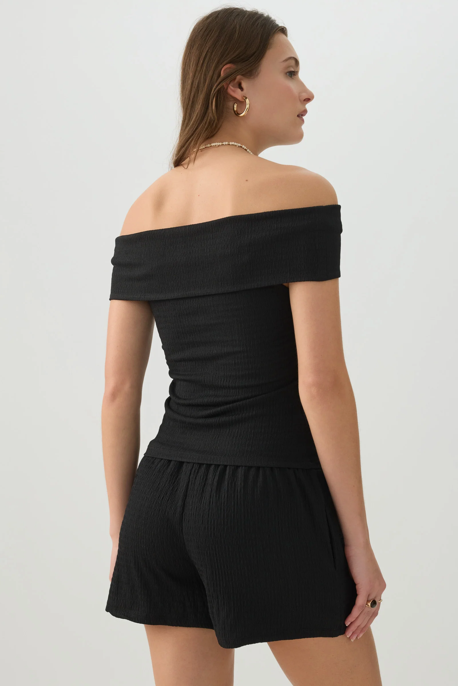 Textured Knit Off Shoulder Crop Top - Image 4